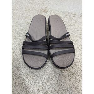 Crocs‎ Women's Rhonda Wedge Sandals Slip-On Strappy Slides Brown Size 11 *READ*